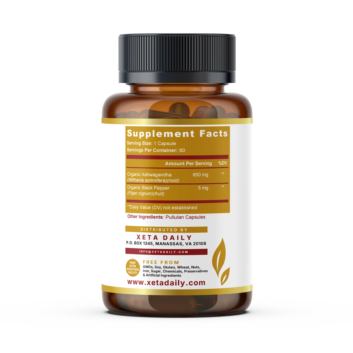 Xeta Daily Ashwagandha with Black Pepper 655mg – Stress Response & Energy