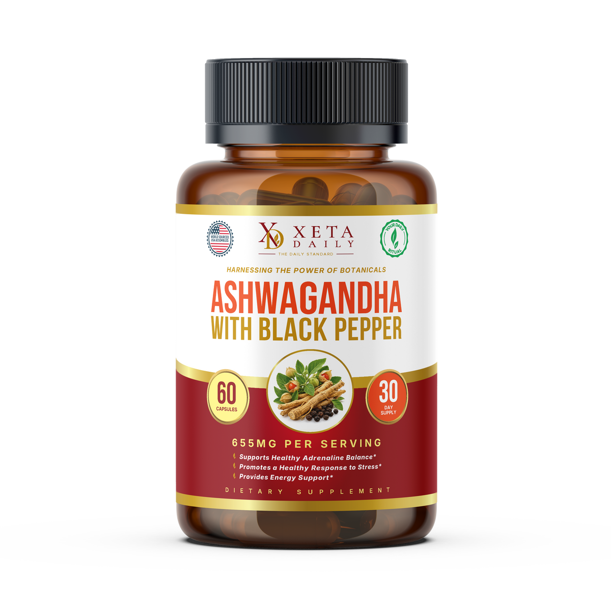 Xeta Daily Ashwagandha with Black Pepper 655mg – Stress Response & Energy