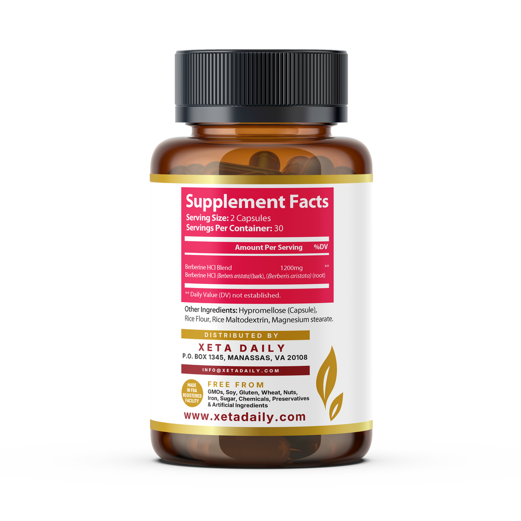 Xeta Daily Premium Berberine Extract 1200mg | Cognitive & Digestive Support | 30-Day Supply