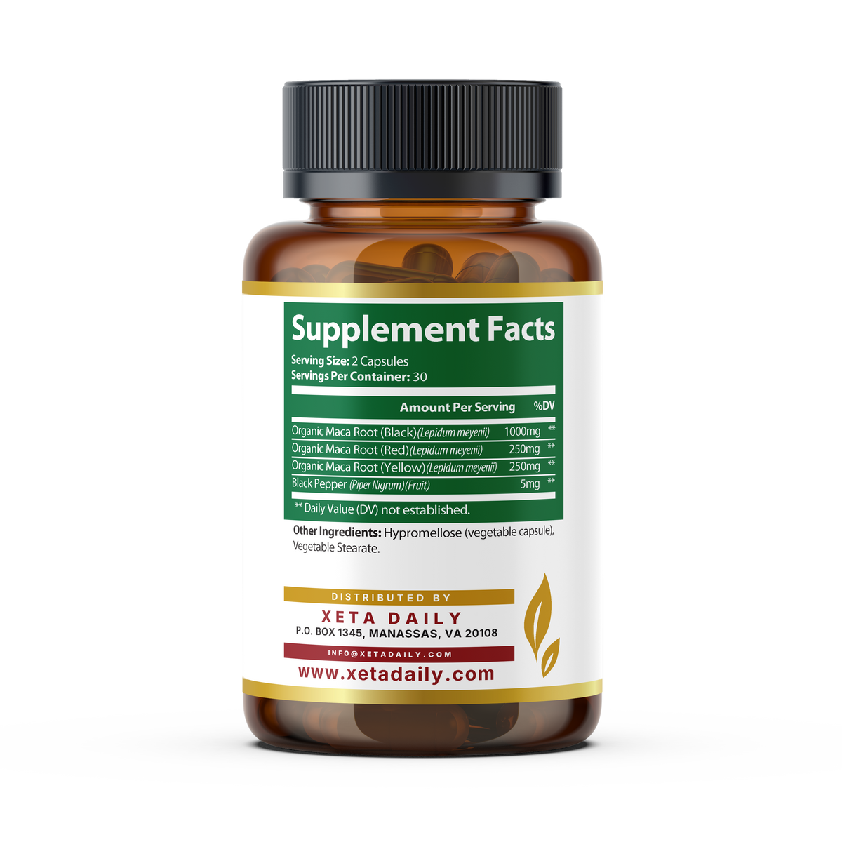 Organic Maca Plus 1505mg with Black Pepper – Triple Blend (60 Capsules / 30-Day Supply)