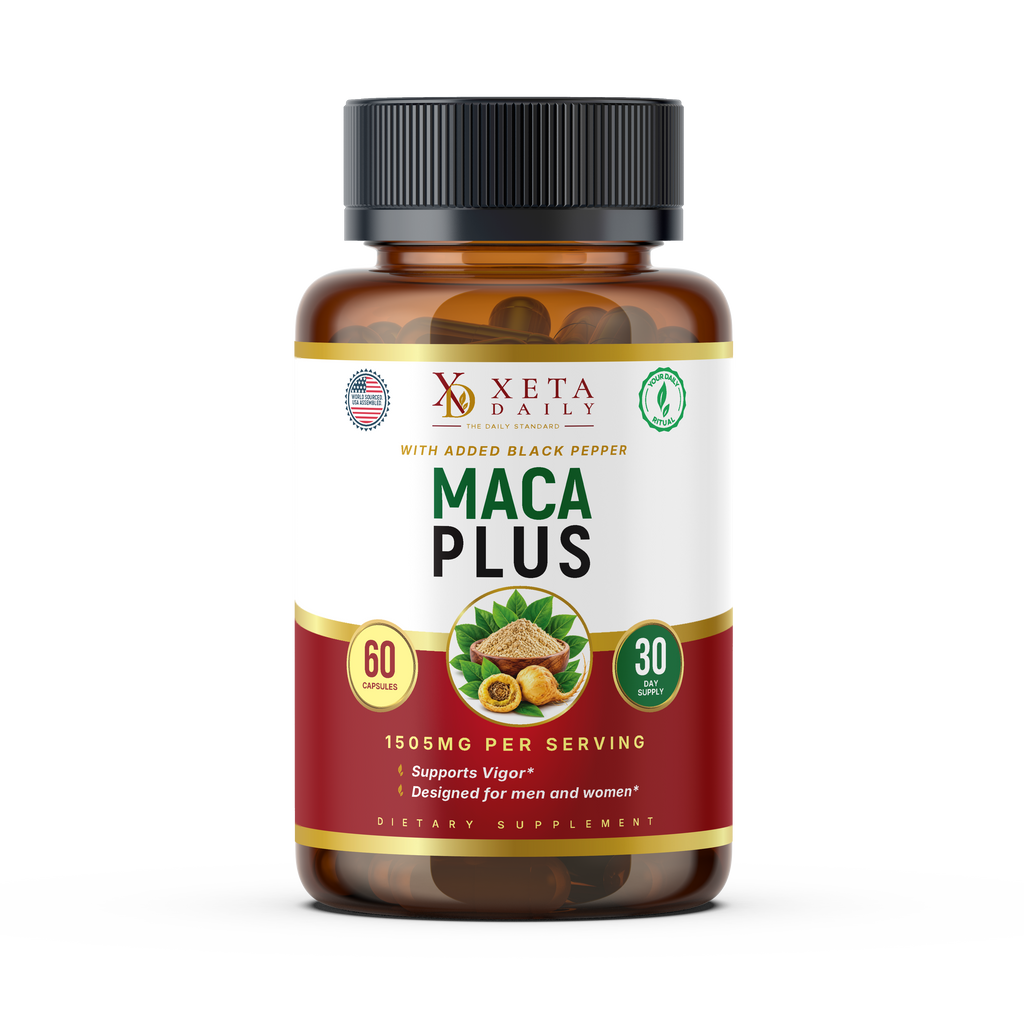 Organic Maca Plus 1505mg with Black Pepper – Triple Blend (60 Capsules / 30-Day Supply)