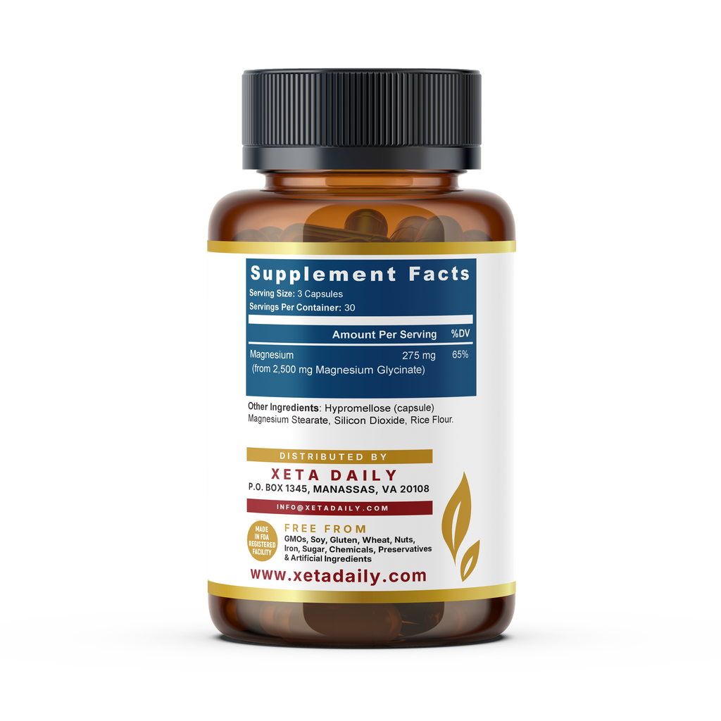 Xeta Daily Magnesium Glycinate 275mg – 90 Vegan Capsules | High Absorption Fully Reacted Chelated Bisglycinate Supplement for Sleep, Calm, Stress Relief & Muscle Relaxation