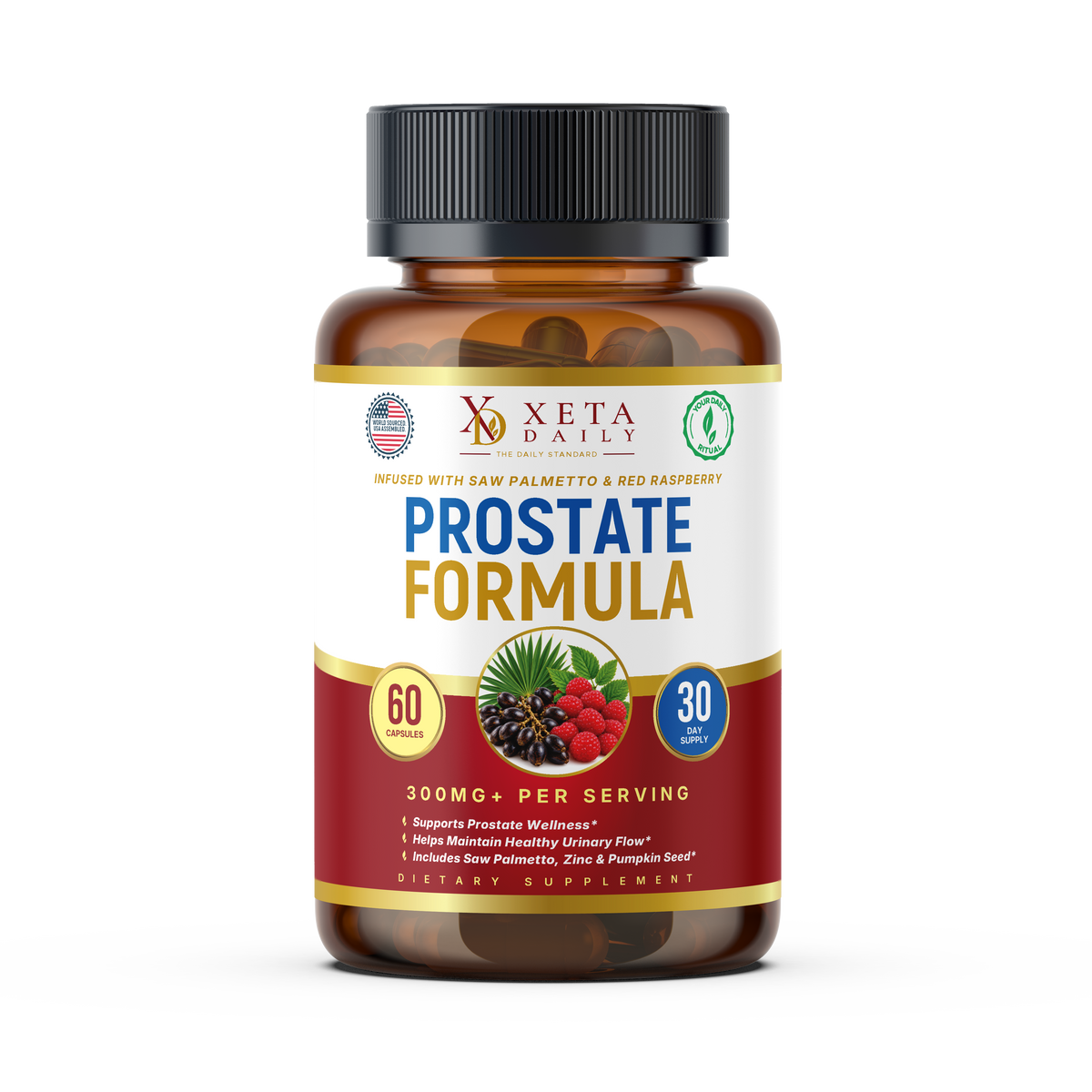 Prostate Formula Support Saw Palmetto Pumpkin Seed Zinc Red Raspberry Supplement  60 Count