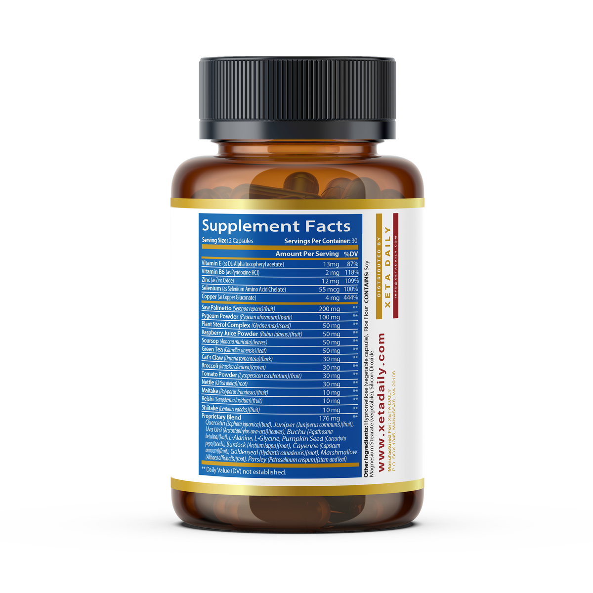 Prostate Formula Support Saw Palmetto Pumpkin Seed Zinc Red Raspberry Supplement  60 Count