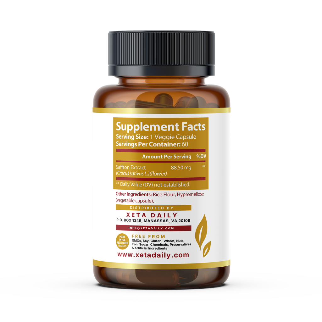 Pure Saffron Extract 88.5mg – 60 Veggie Capsules – Mood, Appetite & Eye Health Support – Non-GMO, Gluten-Free Daily Herbal Supplement