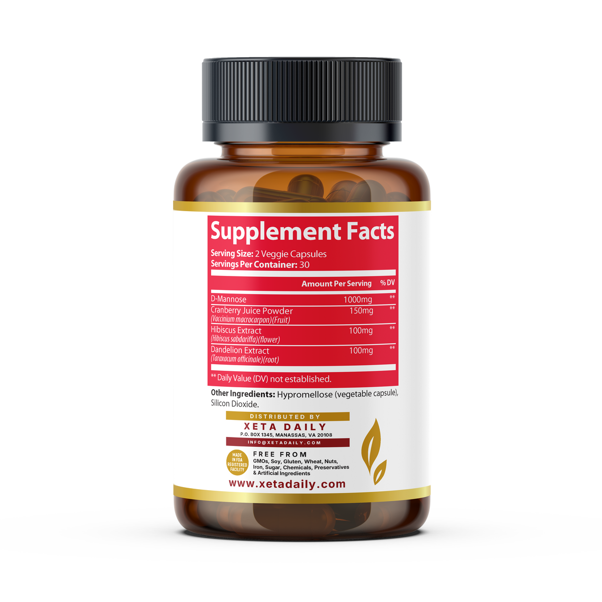 Urinary Tract Balance – 1,350mg D-Mannose & Cranberry (60 Veggie Capsules, 30-Day Supply)
